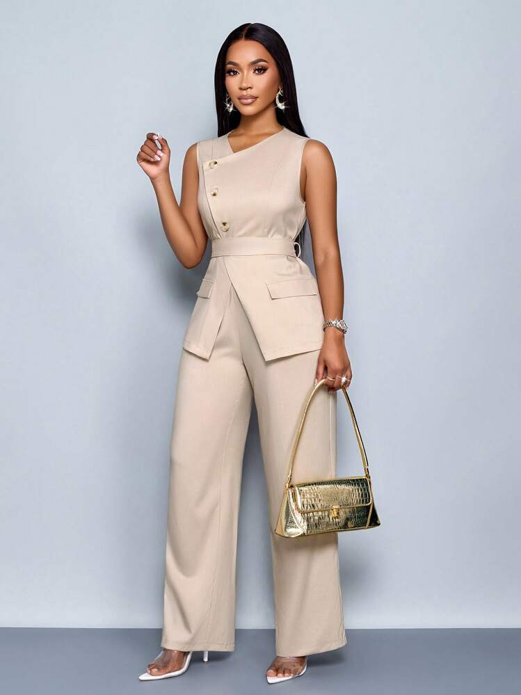 SOLERSUN 2pcs/Set Women Casual Fashion Daily Versatile Asymmetrical Neck Sleeveless Asymmetrical ... | SHEIN