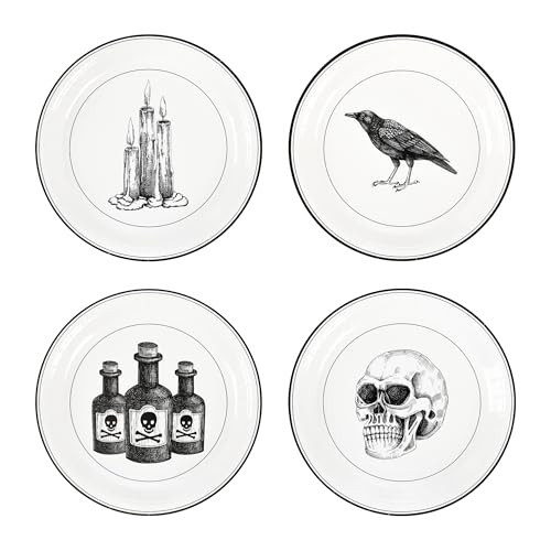 AimFun 48Pcs Vintage Halloween Party Plates Skull Raven Poisonous Candle Disposable Paper Plates Spooky 7 Inch Dinner Dessert Plate for Halloween Party Supplies Table Decor | Amazon (US)