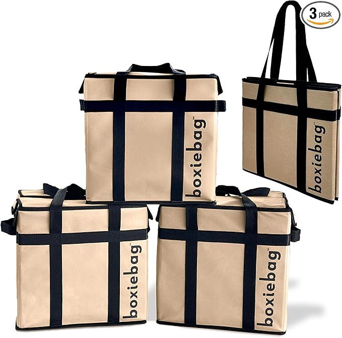 THE ORIGINAL BOXIEBAG (3-Pack) Collapsible Reusable Insulated Grocery Bag/Box - Stackable Heavy D... | Amazon (US)