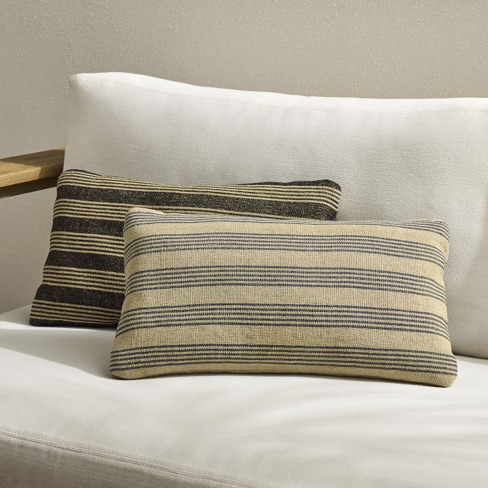 Natural Mini Stripe Indoor/Outdoor Pillow | West Elm (US)