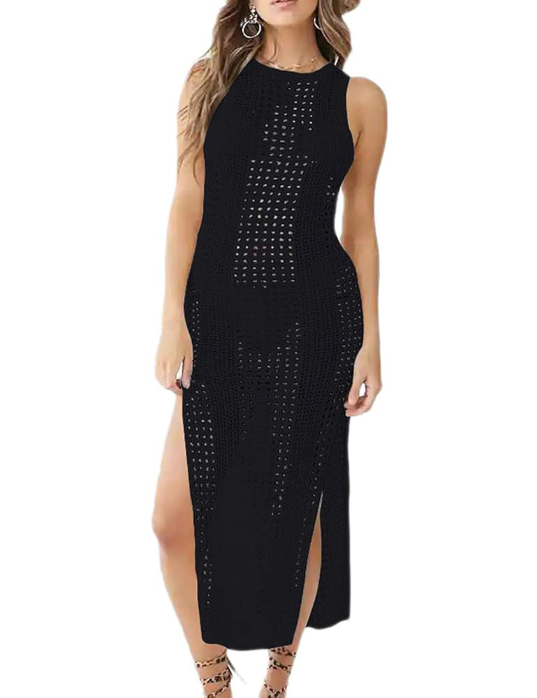 Bsubseach Womens Swimsuit Crochet Cover Up Sleeveless Bikini Swimwear Bathing Suit Beach Dress | Amazon (US)