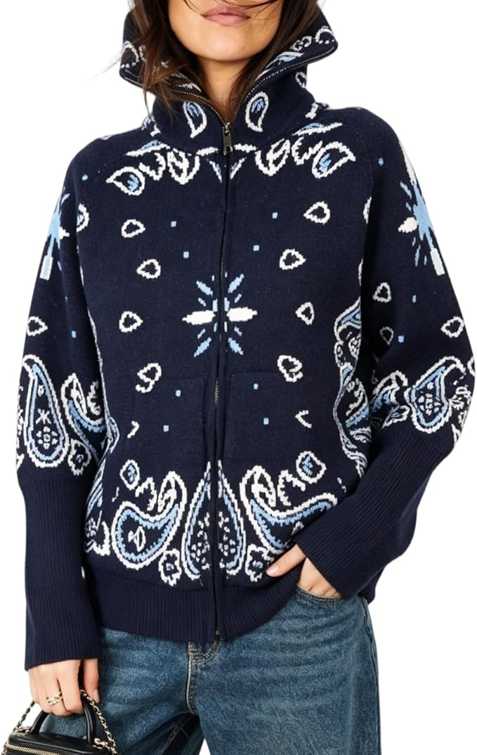 SeeLuNa Women's Knit Cardigan Long Sleeve Stand Collar Zip Up Ribbed Sweaters Jacket Casual Chunk... | Amazon (US)