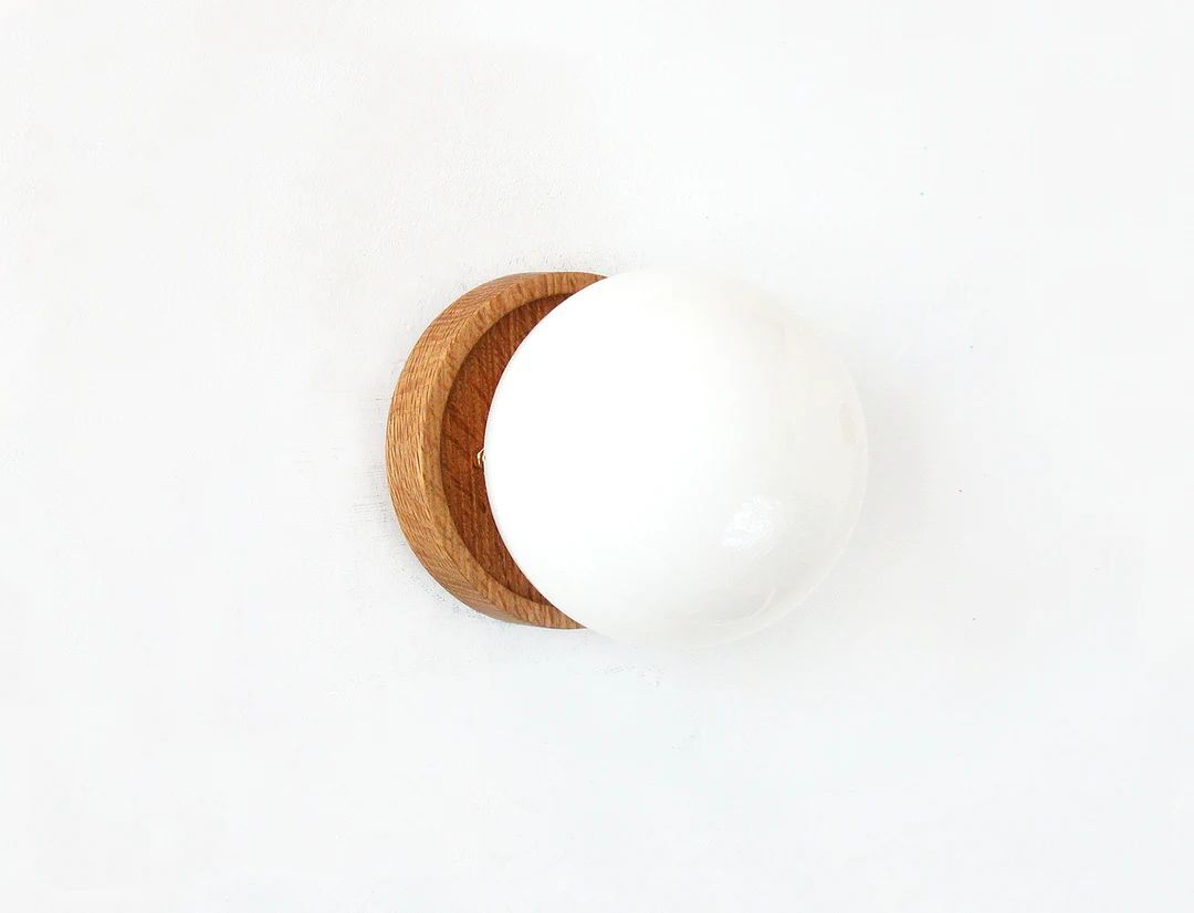 White Oak and Opal Glass Globe Sconce Light Minimalist Wall Fixture Lamp Oak Bedside Light Utilit... | Etsy (US)