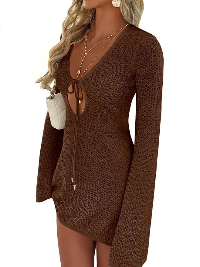 ANRABESS Swimsuit Cover Up for Women Crochet Bathing Suit 2026 Summer Swimwear V Neck Mesh Knit D... | Amazon (US)