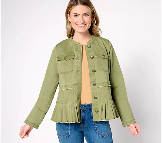 LOGO by Lori Goldstein Twill Jacket w/ Pleated Peplum | QVC