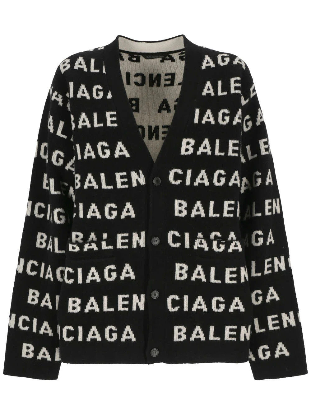 Balenciaga All-Over Logo Intarsia Buttoned Cardigan | Cettire Global