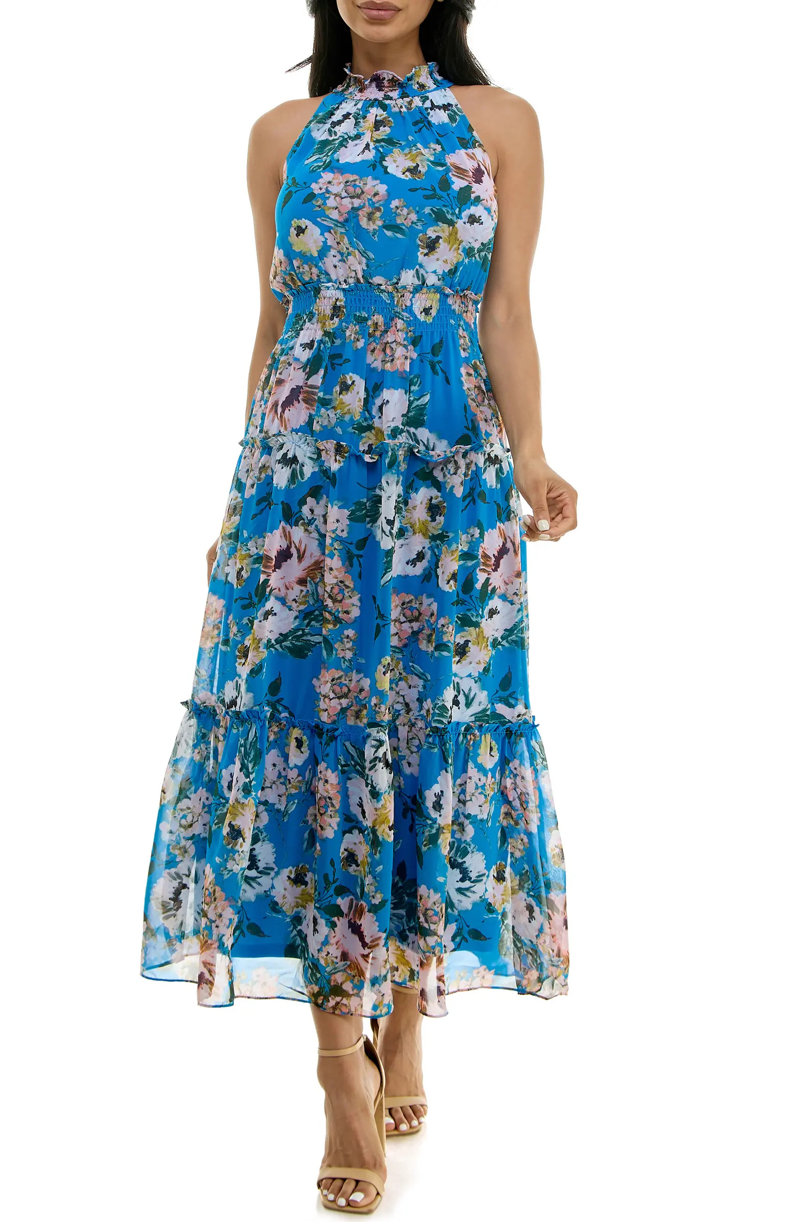 Floral Sleeveless Tiered Chiffon Maxi Dress | Nordstrom Rack