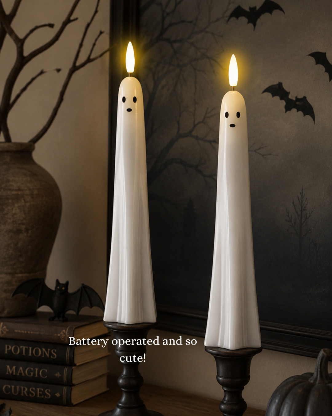 These ghost candle sticks are battery operated and so cute! 

 #LTKSeasonal #LTKHome #LTKSaleAlert