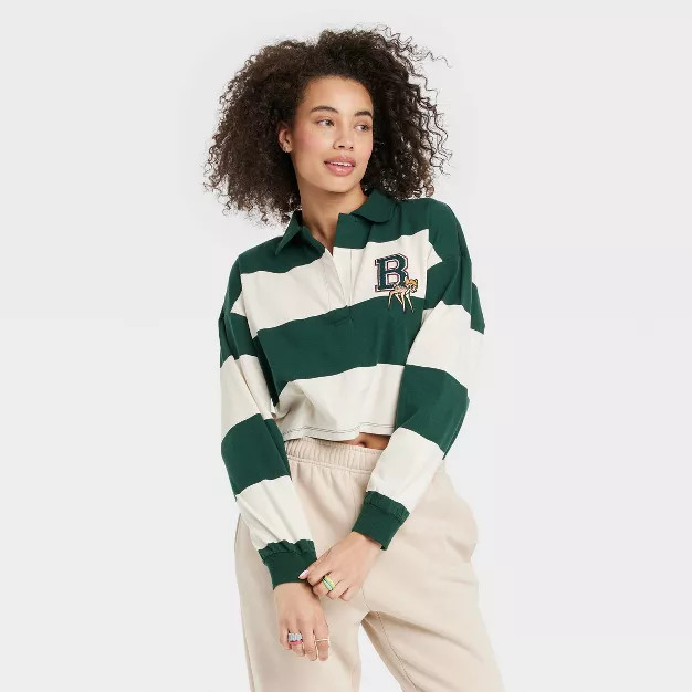 Women's Disney Bambi Long Sleeve Striped Graphic Polo T-Shirt - Ivory | Target