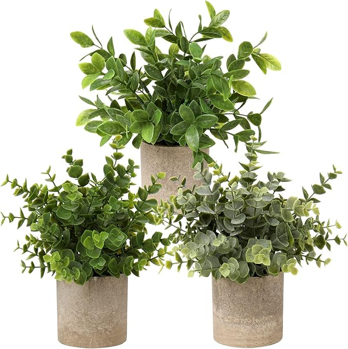 Briful Artificial Potted Plants Set of 3 Small Faux Plant Eucalyptus Mini Fake Plant Decor for Ho... | Amazon (US)