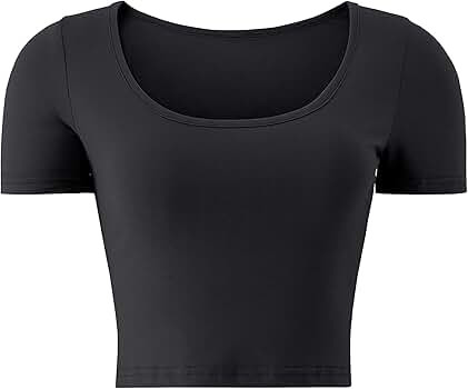 KLOTHO Lightweight Crop Tops Slim Fit Stretchy Workout Shirts for Women | Amazon (US)
