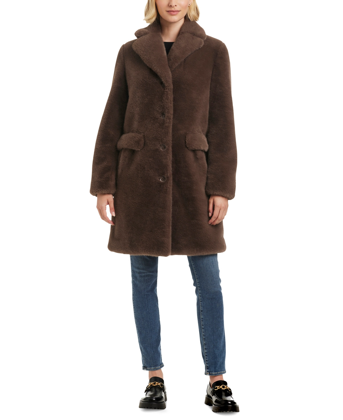 Jones New York Women's Faux-Fur Notched Collar Blazer Coat - Mink | Macy's