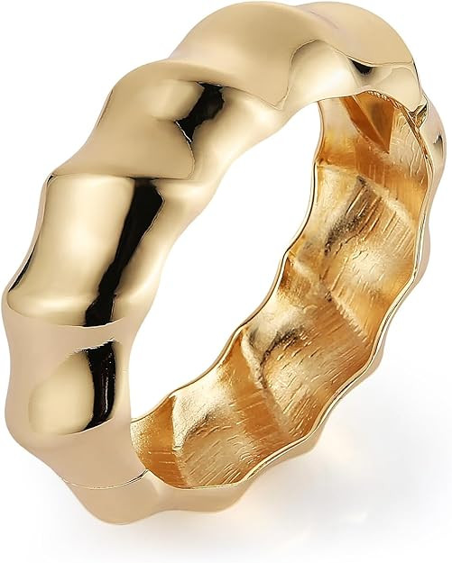 HZMAN 18K Gold Plated Wide Cuff Bracelet for Women - Premium Alloy Shiny Polished Double Layer St... | Amazon (US)