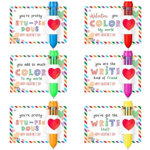 Sabary 32 Set Valentines Day Card and Multicolor Pen Gift Greeting Card and Retractable Multicolored Pen for Kids School Valentine's Day Student Classroom Exchange Gift Party Favor (Multicolor,10-in-1) | Amazon (US)