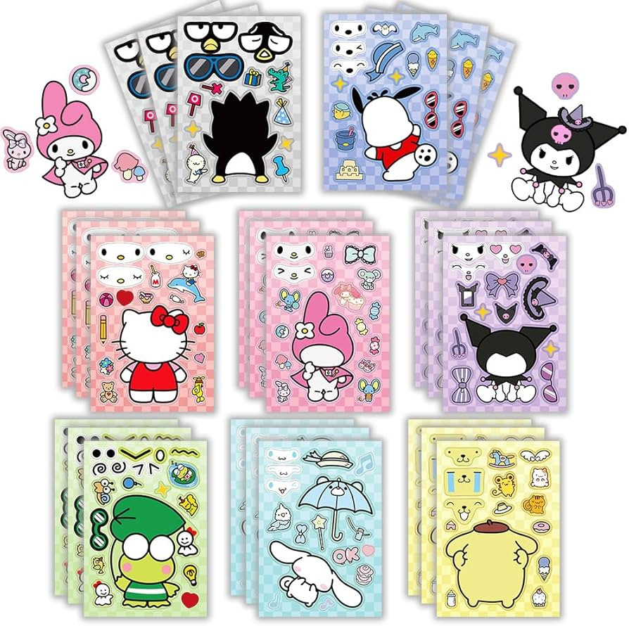 Cute Anime Stickers for Kids, 24 Sheets Make Your Own Cartoon Anime Stickers, Make a Face Sticker... | Amazon (US)
