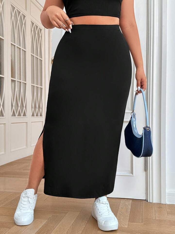 SHEIN EZwear Plus Solid Split Hem Skirt | SHEIN