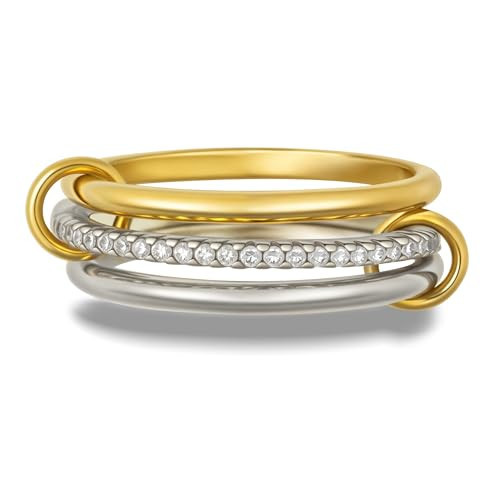 HOLINSE Stackable Rings for Women, Multicolored Connected Ring Set, Gold Silver Multi-Link Connected Ring, Stackable Cubic Zirconia Rings Set (10) | Amazon (US)