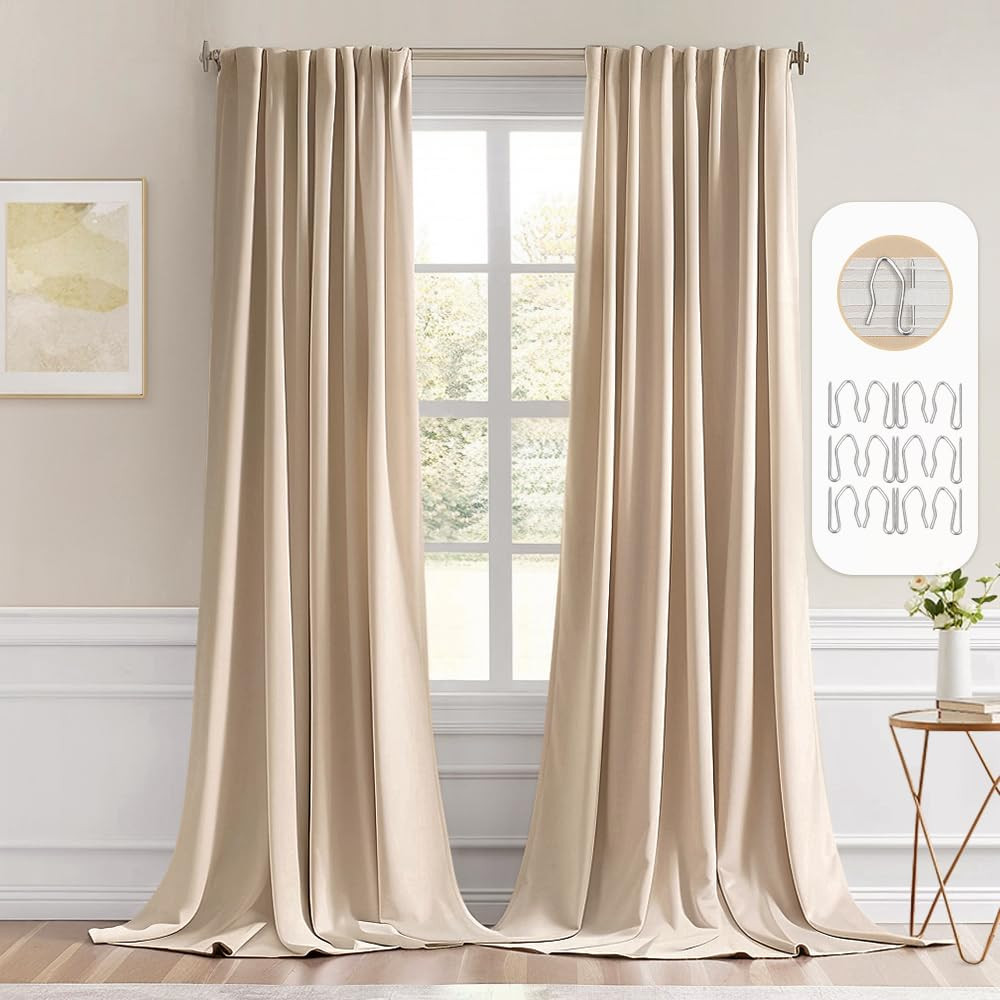 MIULEE Back Tab Beige Curtains 108 Inch Long 2 Panels Set for Living Room Bedroom Privacy, Cream ... | Amazon (US)