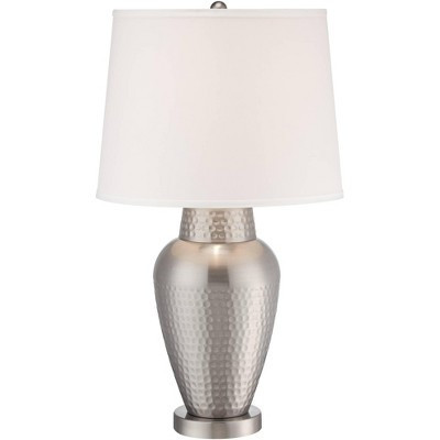 360 Lighting Rupert Modern Table Lamp 25" High Brushed Nickel Hammered White Linen Drum Shade for Bedroom Living Room Bedside Nightstand Office Kids | Target