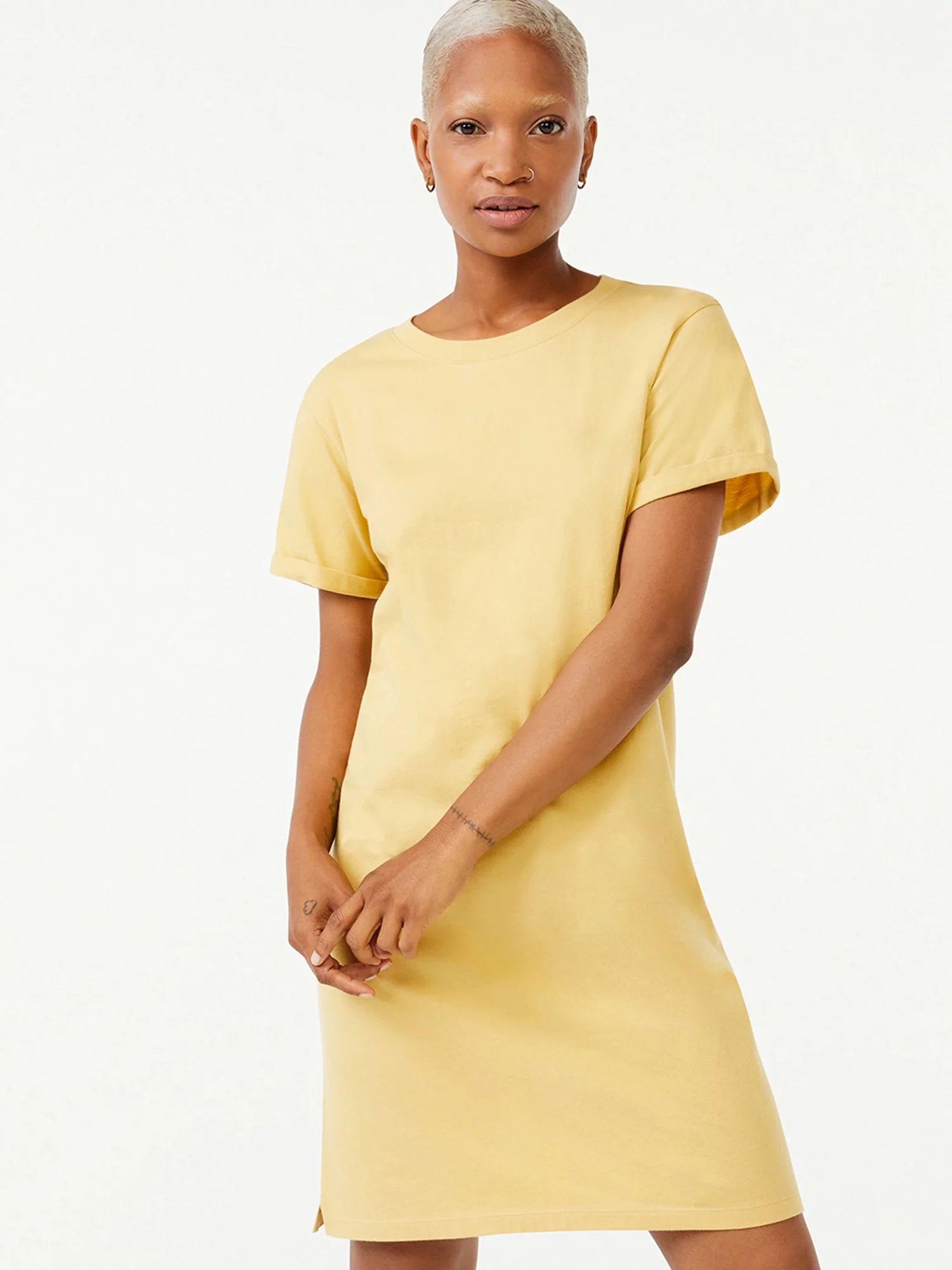 Free Assembly Women's Short Sleeve T-Shirt Dress with Cuffed Sleeves | Walmart (US)