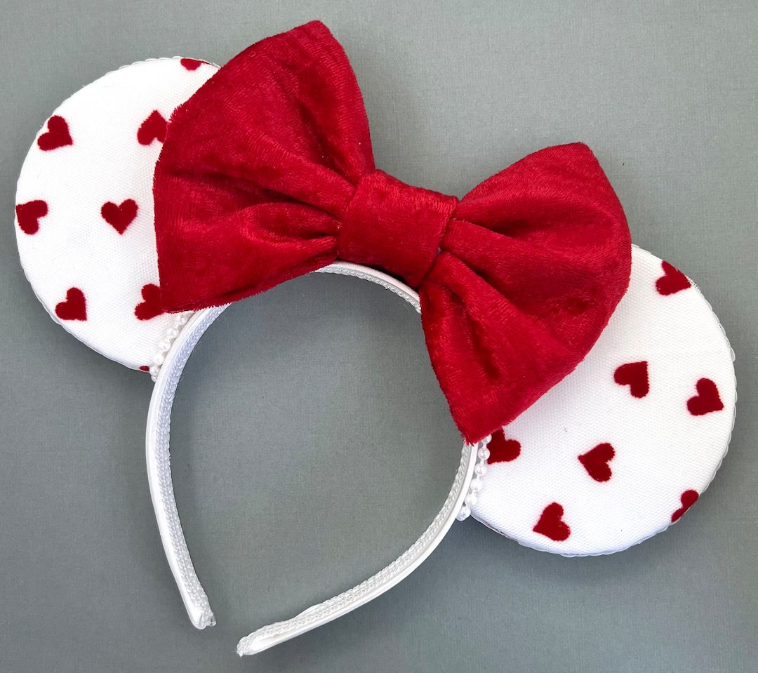 Velvet Heart Red Mouse Ears - Custom Bow! | Etsy (US)