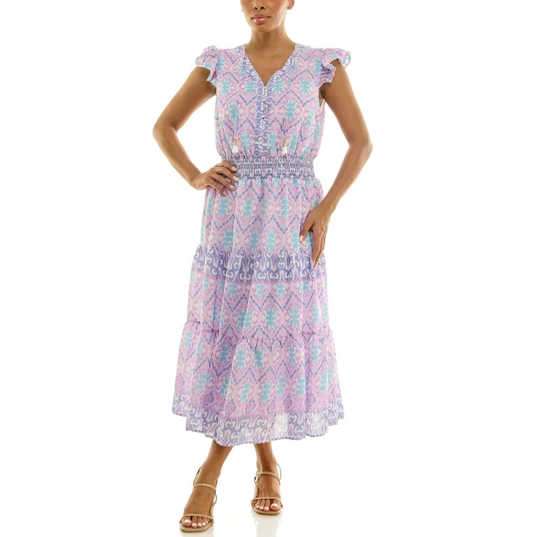 Nanette Lepore Women's Flutter Sleeve Tassel Midi Dress, Sizes XS-XXXL | Walmart (US)