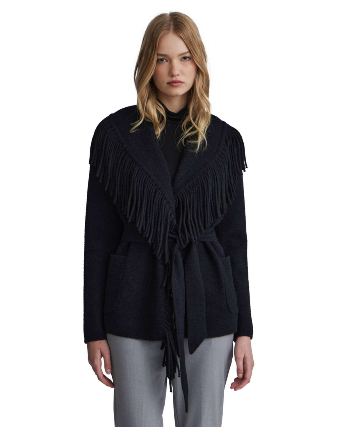 Nvlt Women's Mink Eyelash Fringe Coatigan - Black | Macy's