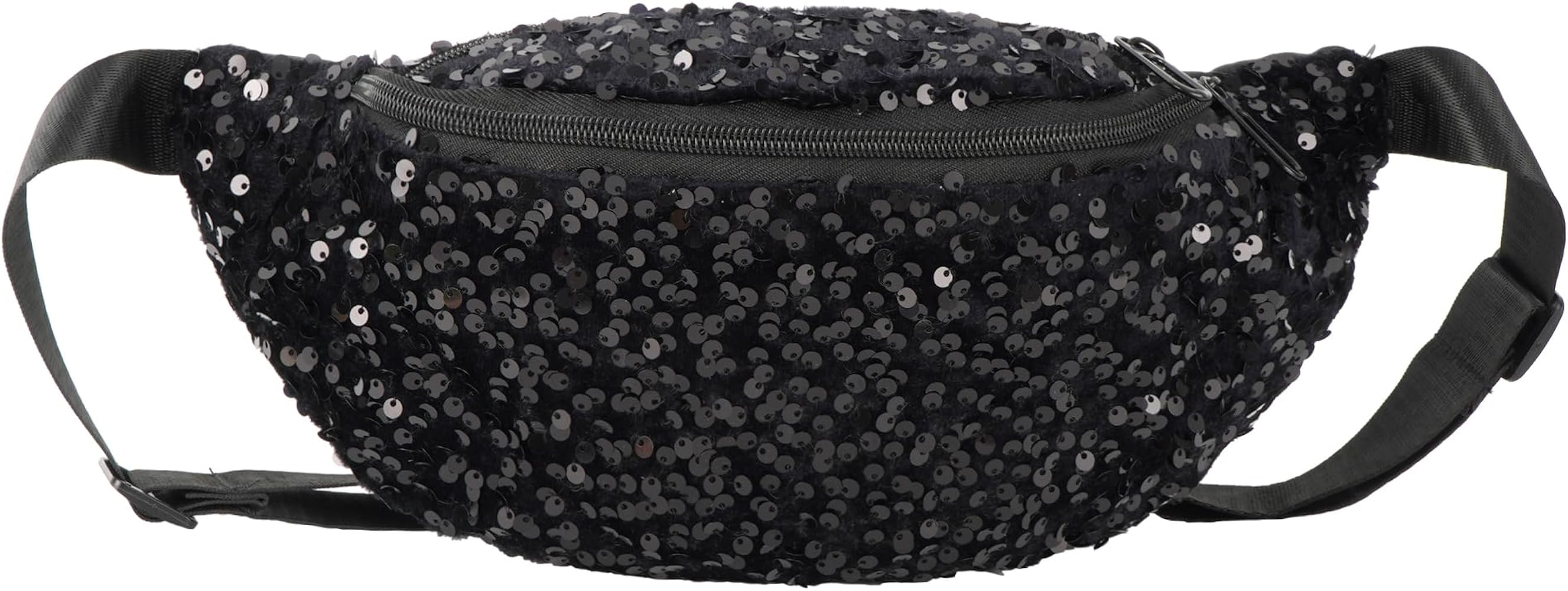 Hoce Women's Glitter Waist Bag Multi-Functional Sling Bum Chest Fanny Pack with Adjustable Strap - Black | Amazon (US)