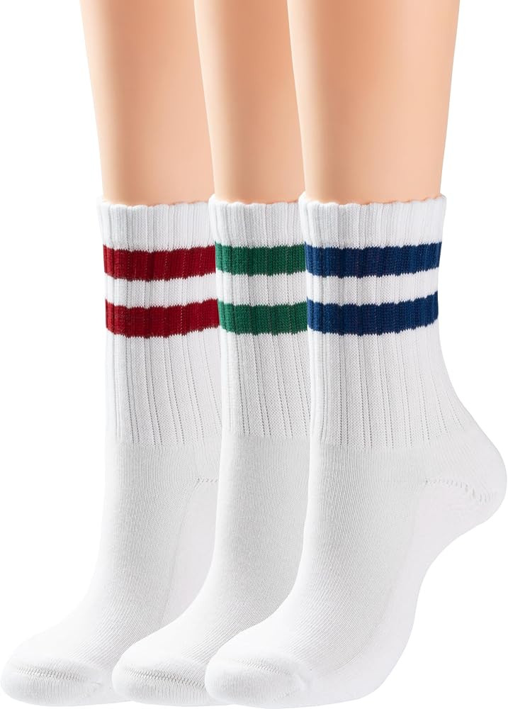 BomKinta Womens Striped Crew Socks - Retro Above Ankle Cotton Sock - Casual Cozy Athletic Style S... | Amazon (US)
