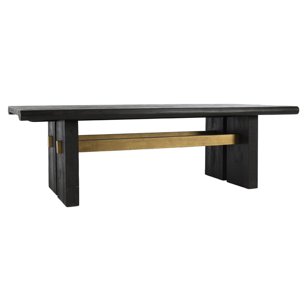 Ridwan Rustic Black Reclaimed Pine Gold Metal Rectangular Dining Table - 96""W | Kathy Kuo Home