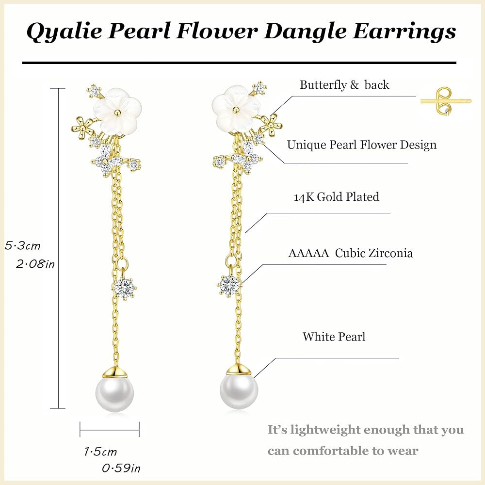 Dangle Pearl Drop Earrings For Women Trendy Long Threader Chain Dainty Flower Wedding Earrings Fo... | Amazon (US)