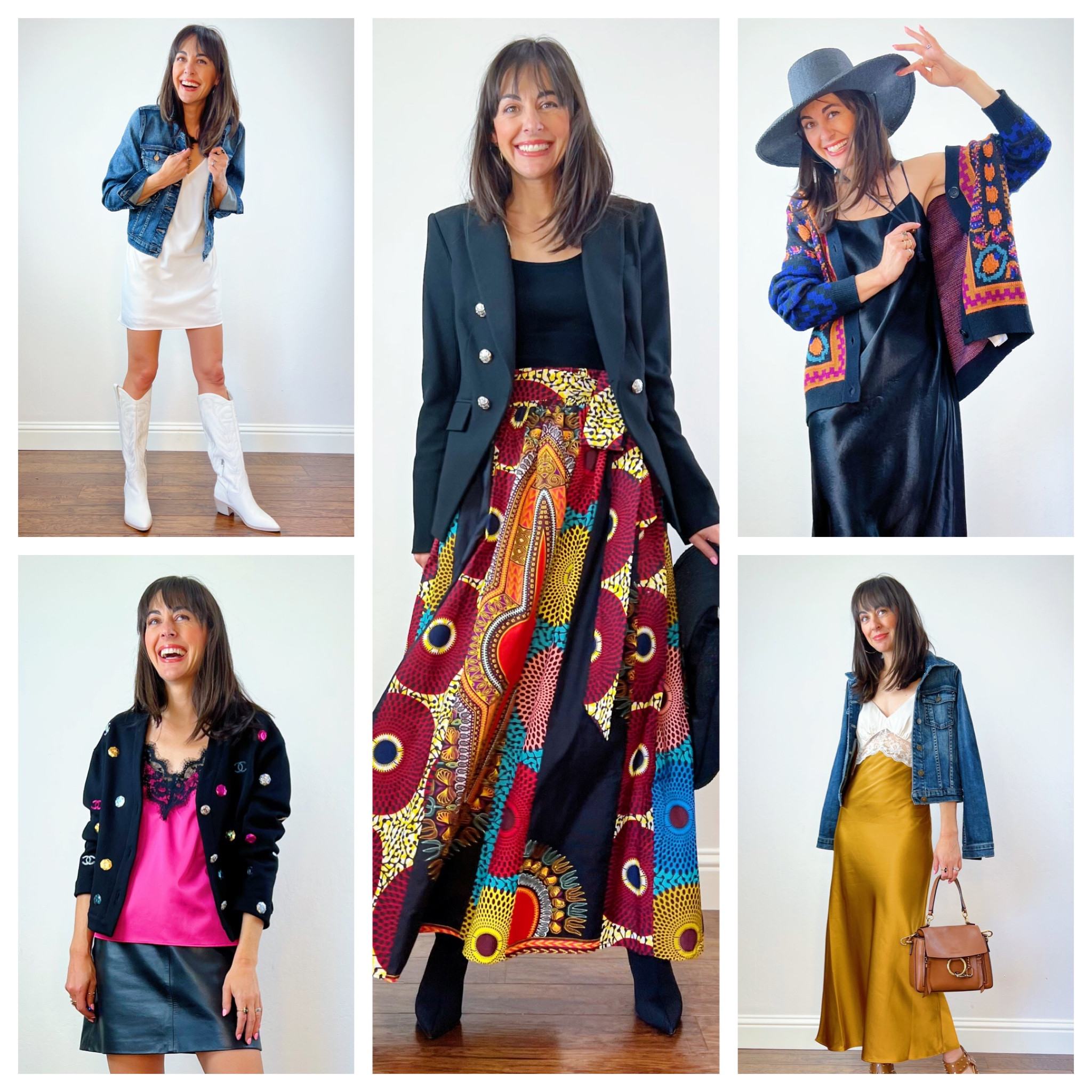 Help me! I’ll be in Texas next week for the @ltk.hq next week. Pick an outfit for me to wear the first night. The dress code is “Texas Chic”

I want show my love of #high-low fashion.  Which #outfitformula should I wear? 

1. Chanel jacket and @amazonfashion top

2. Vince slip dress and @targetstyle hat

3. Veronica Beard blazer and Amazon skirt

4. Leather cowboy boots and Target slip dress 

5. Chloe handbag and slip dress under $100