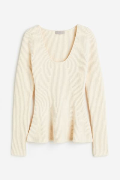 Rib-knit Peplum Top - Cream - Ladies | H&M US | H&M (US + CA)
