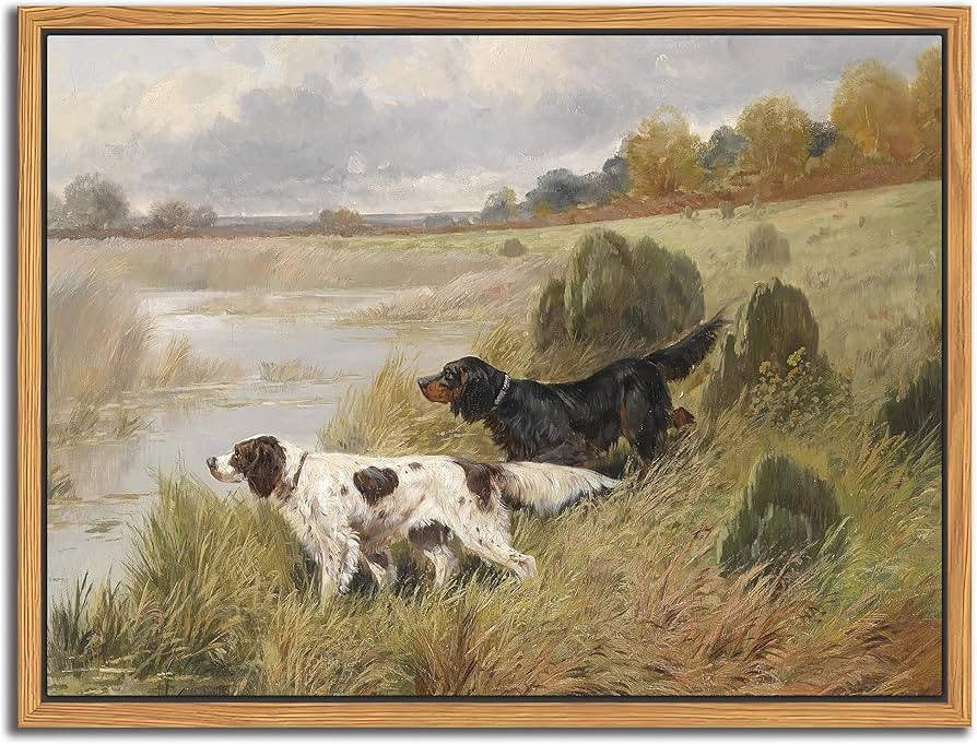 Floating Framed Vintage Hunting Dog Wall Art, Classic Countryside Landscape Canvas Print, English... | Amazon (US)