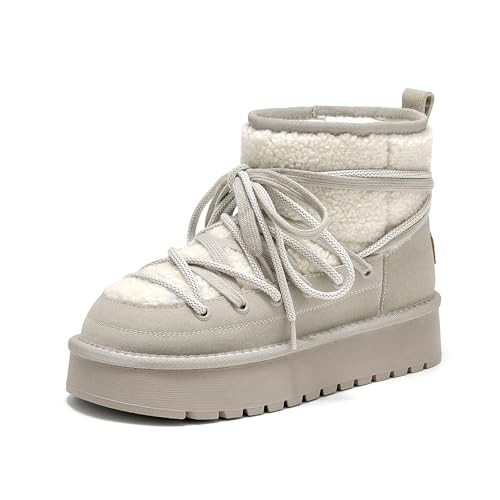 BEAU TODAY Snow Boots for Women, Platform Anti-Slip Winter Booties, Warm Fur Lace Up Round Toe Ankle Boots for Women, Comfort Faux Fur Outdoor Walking Boots Faw US 5.5 | Amazon (US)