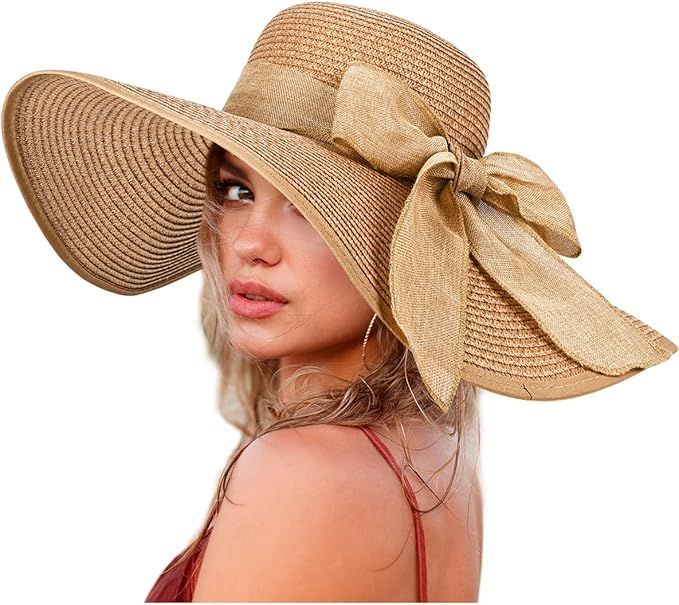 Women Summer Foldable Sun Straw Hat UPF 50+ Beach Hat | Amazon (US)
