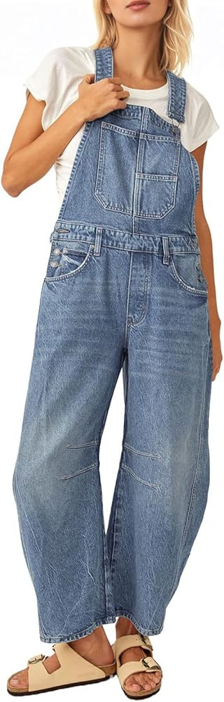 Dokuritu Overalls for Women Casual Adjustable Strap Baggy Denim Overalls Rompers Barrel Leg Jean ... | Amazon (US)