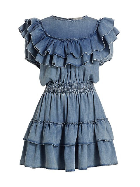 Denim Ruffle Minidress | Saks Fifth Avenue