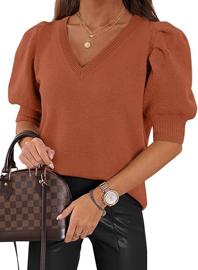 ATHMILE Women's Puff Short Sleeve Sweater Tops 2025 Spring Summer Fall Trendy Casual T Shirts Blo... | Amazon (US)