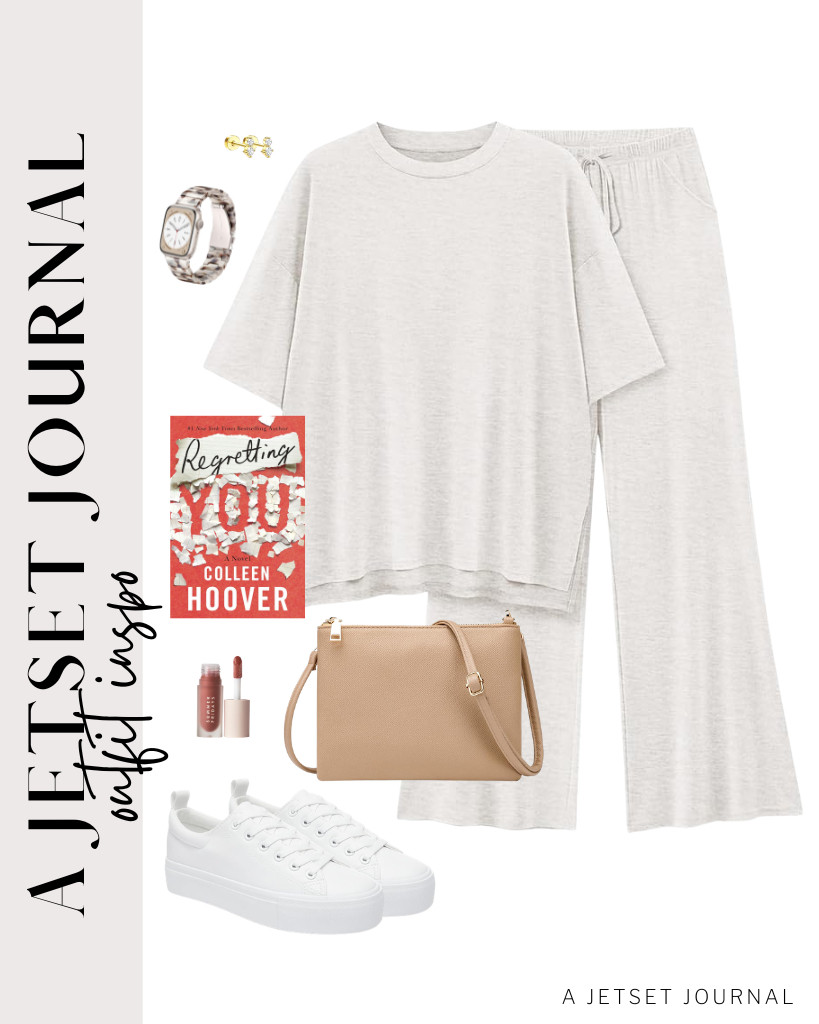I love wearing white or light colors when I go out early in the morning, so I find this two-piece lounge set to be perfect. To complete the look, I style it with platform sneakers from SERNIAL and a small crossbody bag. I'm also a big fan of Summer Fridays Dream Lip Oil. Such a game-changer! 

 #LTKSeasonal #LTKSaleAlert #LTKTravel