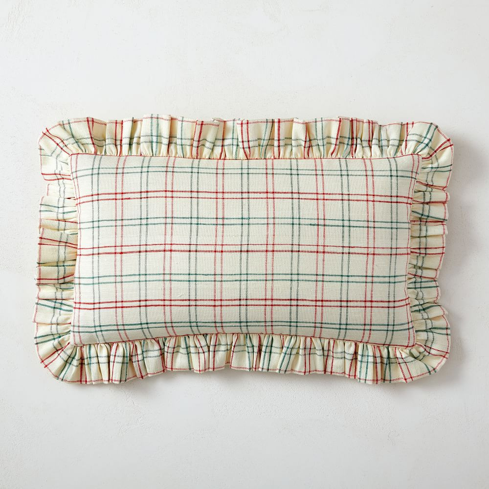 Heather Taylor Home Mayfair Plaid with Ruffle Pillow Cover, 12&amp;quot;x21&amp;quot;, Red | West Elm (US)