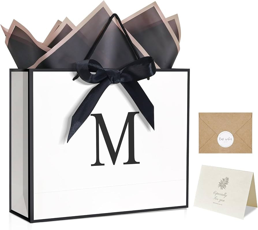 QLSKO Monogrammed Gift Wrap Bag Personalized Initial Paper Bag with Card Matching Envelope Sticke... | Amazon (US)