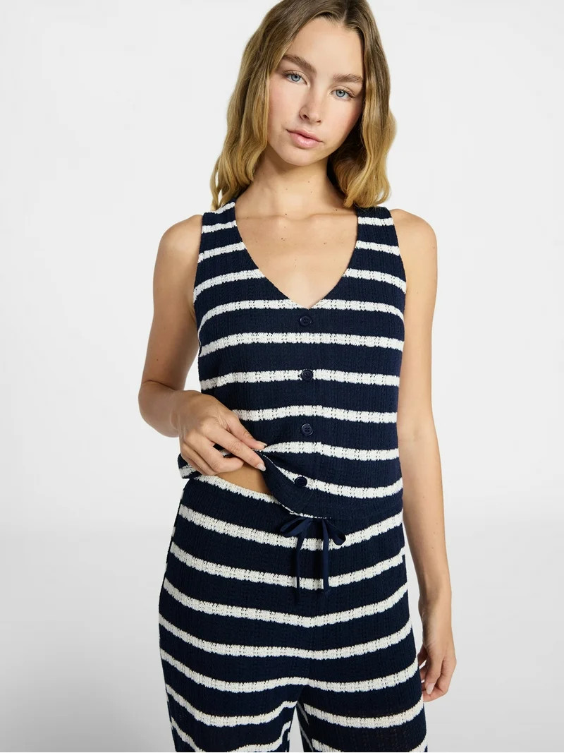 No Boundaries Sleeveless Button Vest and Pants, 2-Piece Set, Women’s XXS-XXL | Walmart (US)