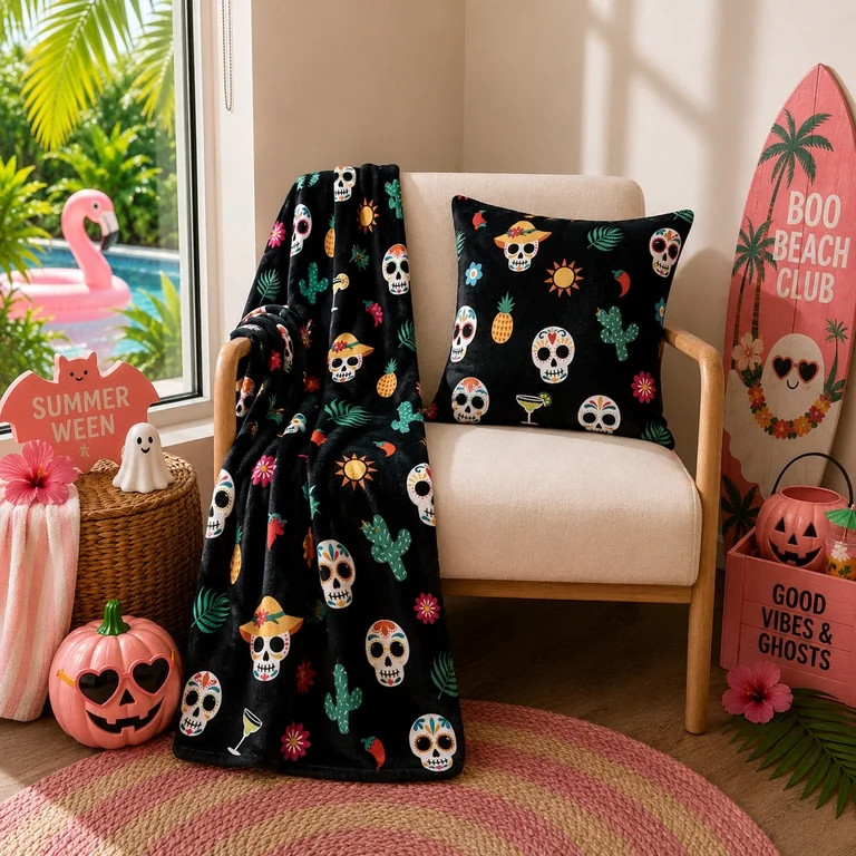 Summerween Oversize Super Soft Plush Throw Blankets, Summer Patio Pool Halloween Throws, FIESTA S... | Walmart (US)
