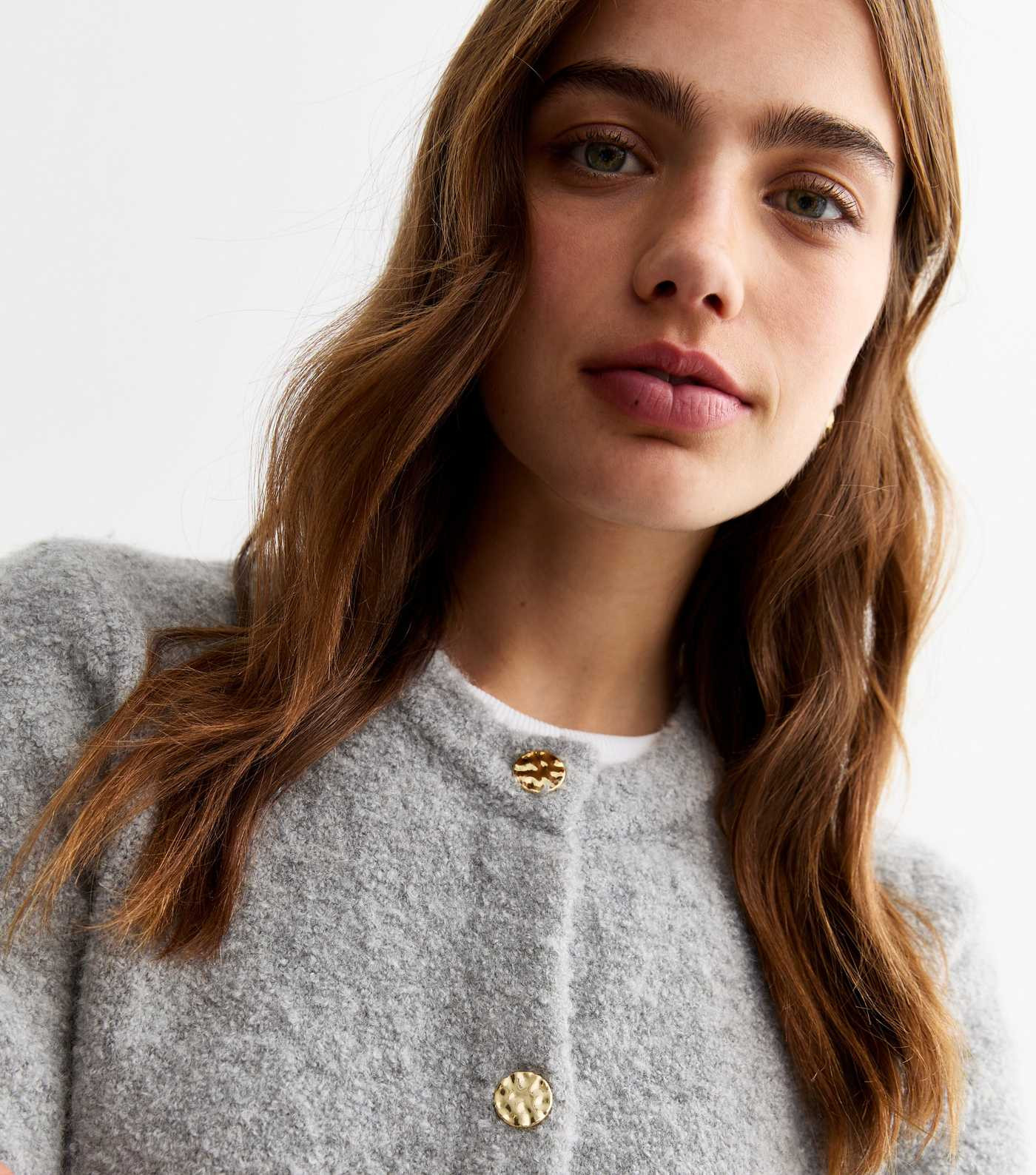 Grey Buttoned Bouclé Cardigan  | New Look | New Look (UK)