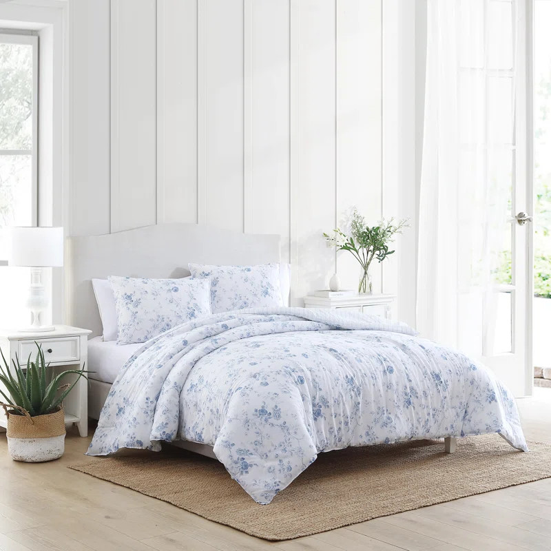 Laura Ashley Belinda Blue Reversible Dorm Comforter Set | Wayfair North America