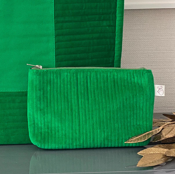 Velvet Electric Green Makeup Bag | Quilted Koala