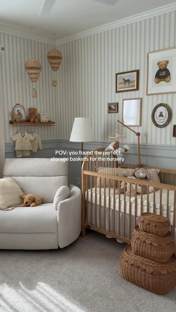 nursery organization, but make it aesthetic 🧸🤍 @bebebask #nursery #nurserydecor #babyroom #nurserystorage #scallopedbaskets

#LTKmomlife #LTKU #LTKHome