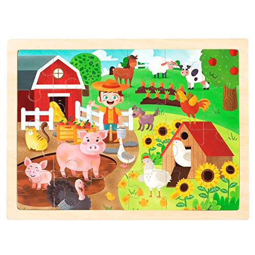 SYNARRY 24 Pieces Puzzles for Kids Ages 3-5, Farm Wooden Jigsaw Puzzles with Storage Tray, Educational Preschool Puzzles Toys Set for Toddler Boys and Girls | Amazon (US)