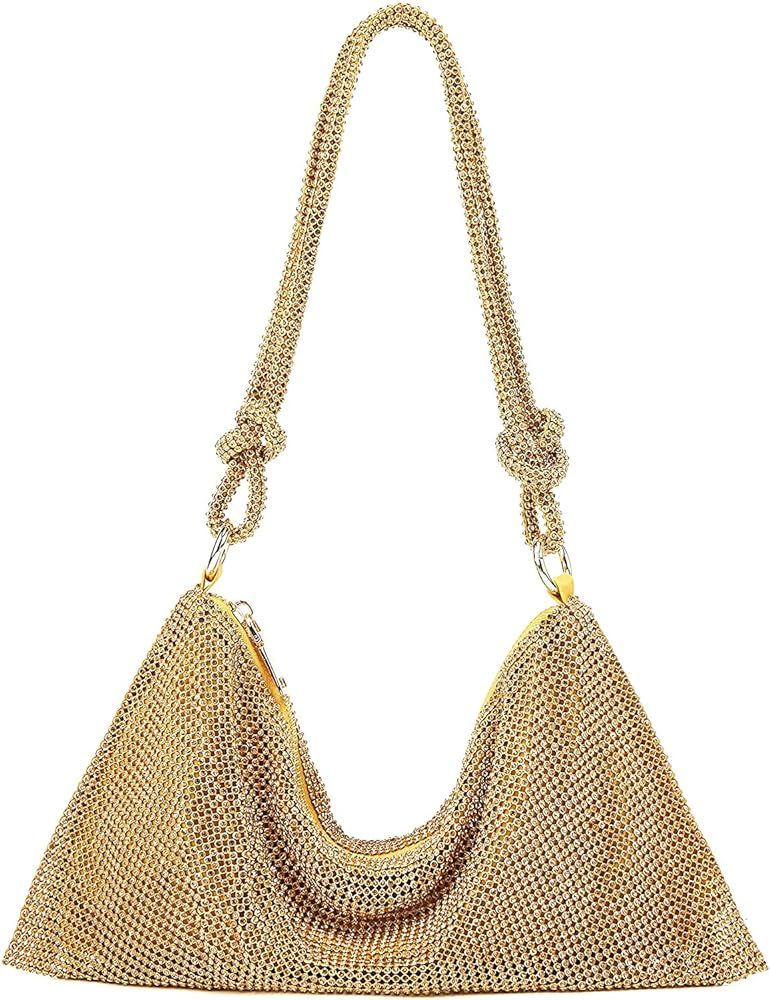 JYG Rhinestone Handbag for Women Chic Evening Purse Shiny Hobo Bags Travel Vacation Shoulder Bag | Amazon (US)